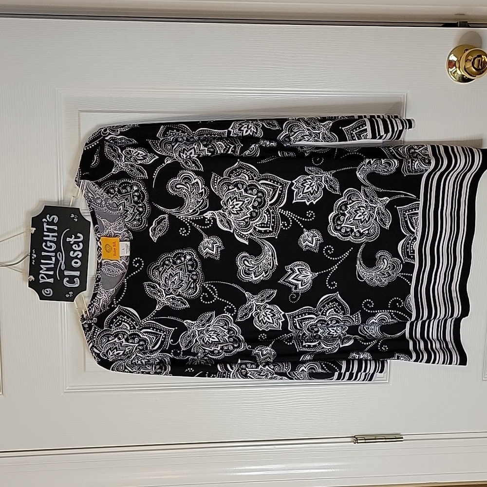 Ruby Rd. Large Black White Tunic Dots Paisley Floral Stripe